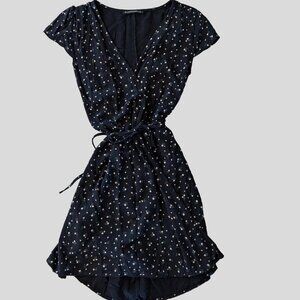 Brandy Melville Navy Ditsy Floral Wrap Mini Dress One Size